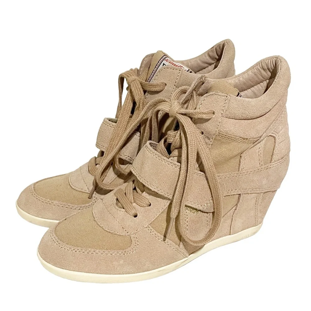 Limited By Ash Bowie Hidden Wedge Sneaker Sz 38 US Size 7 Tan Suede & Canvas